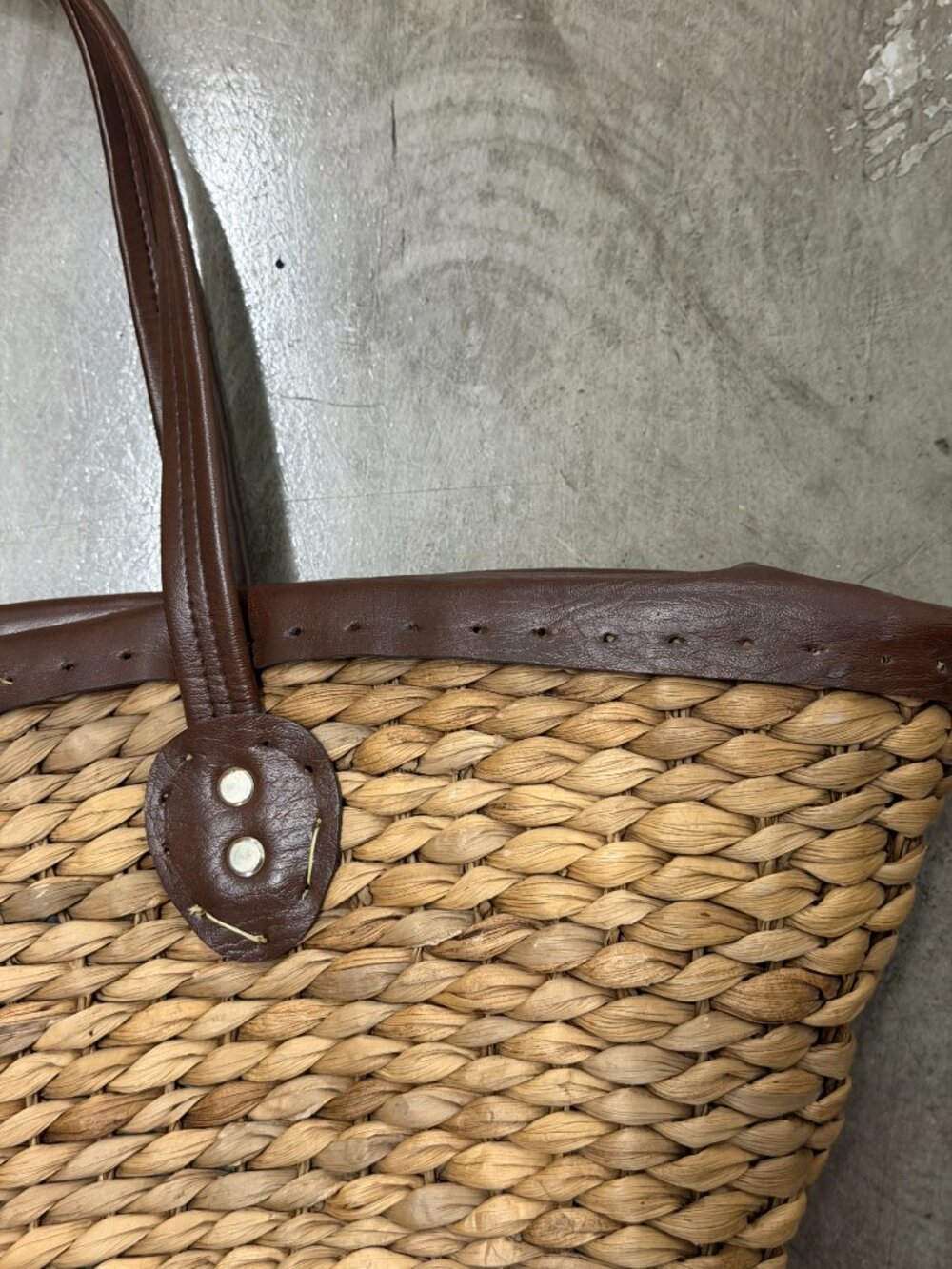 Woven Seagrass Straw Beach Tote Bag Handles Trim Striped Lining Natural - Picture 3 of 6